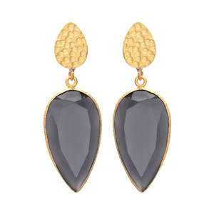 Boucles d'oreilles en laiton plaqué or avec design pétale de fleur de quartz doré et fumé ensemble unique pour femme et fille - Product Image 2