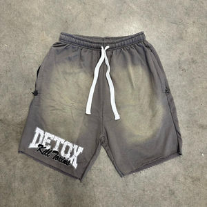 กางเกงขาสั้นสไตล์สตรีทแวร์ผ้าฝ้ายลำลองลายกราฟิกทรงหลวมแบบยูนิเซ็กซ์ มีกระเป๋าซิป ลุคทำสีซีดแบบวินเทจ - Product Image 5