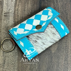 กระเป๋าใส่เหรียญหนังวัวเป็นเครื่องมือทันสมัยกระเป๋าพวงกุญแจขนาดเล็กลายหมากรุกสีขาวและสีเขียวขุ่น - Product Image 1