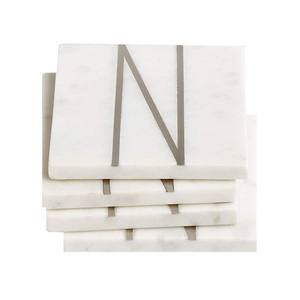 Marble Tea Coaster Tile Flower Luxury Tea Cup Stone Coaster Marble Stone & Metal Inlay Cup Coasters Custom Size - Product Image 3