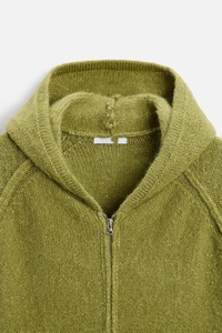 2025 Men <b>Lightweight</b> Olive Green Boucle Knit Full Zip Winter Hoodie Sweater <b>Cardigan</b> Button Accents Solid Pattern Men's Hoodies - Product Image 4