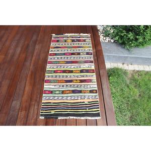 พรมวินเทจ ขนาด 1.8x4.1 ฟุต พรมขนาดเล็ก สีดำไล่เฉด ทำจากขนแกะแบบตุรกี - Product Image 1