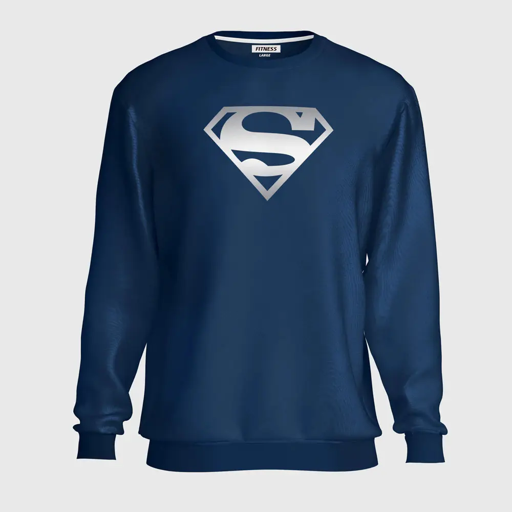 Metallic Zilver Superman Sweatshirt Groothandel Man Capuchon Zachte Katoen Fleece Sweater Crew Neck Jumper Mannen Gym Hoodie Top