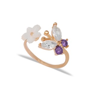 Summer Collection Women <b>Ring</b> Amethyst Butterfly Flower Design <b>Adjustable</b> <b>Ring</b> Turkish Silver Jewelry Online - Product Image 6