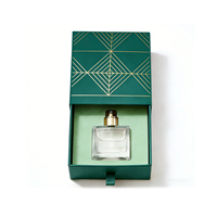 Boîte cadeau écologique pour parfum avec tiroir, motif géométrique doré, ruban à tirette, insert en pâte moulée, papier recyclé 50ml OEM ODM