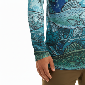 เสื้อโปโลแขนยาวผู้ชายขายส่ง ผ้ายืด/โพลีเอสเตอร์ 180 กรัม แห้งเร็ว ป้องกันแสงแดด UPF 50+ ซิป 1/4 สำหรับตกปลา แบบซับลิเมชั่น - Product Image 4