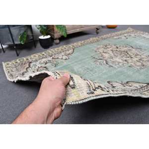 Tapis turc vintage 4.7 x 8.5ft vert beige laine Patchwork Design support en Latex pour la maison vivant chevet style rectangulaire-Tabriz - Product Image 3