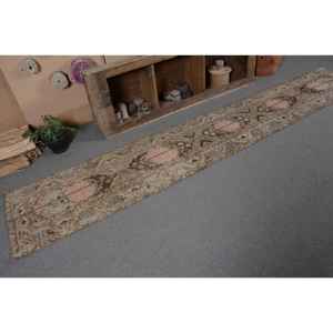 Alfombra turca Vintage clásica Beige marrón 2,1X12,3 pies patrón de retazos de látex de lana para pasillo habitación mesita de noche alfombra de rompecabezas rectangular - Product Image 5