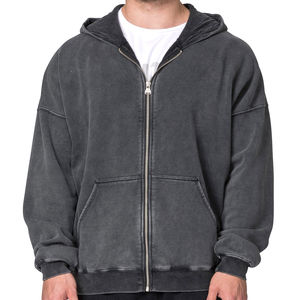 Accepter Logo personnalisé Sweats à capuche avec fermeture éclair surdimensionnés pour hommes Prix de gros Sweats à capuche avec fermeture éclair et lavage à l'acide pour hommes coupe ample Épaule tombante - Product Image 6