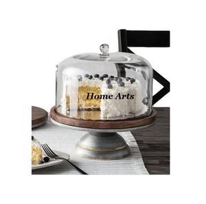 Soporte de pastel de madera de hierro de diseño fabuloso con cubierta de vidrio Soporte de pastel de forma redonda de la más alta calidad para los más vendidos - Product Image 1