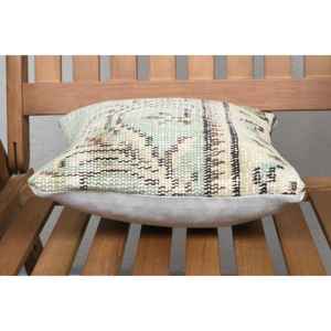 Beige Wool Kantha <b>Patchwork</b> Pillow 12x12 Inch Luxury Rustic <b>Throw</b> Pillow Vintage Fluffy Embroidered Printed Patterns for Floor - Product Image 5