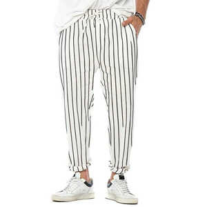 2025 Korea Fashion <b>Men's</b> Straight Fit <b>Lightweight</b> Casual Mid Waist 100% Cotton Fabric Harem <b>Trousers</b> - Product Image 1