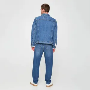 Veste en jean bleu délavé classique pour homme avec broderie personnalisée, style moto, vêtement d'extérieur - Product Image 3