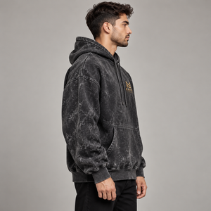 Sweat-shirt à capuche noir délavé pour homme MEAAK, avec cordon de serrage, poche kangourou, logo, style streetwear - Product Image 4