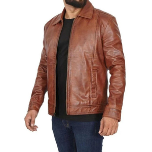 แจ็กเก็ตหนังแกะแท้สำหรับผู้ชายแจ็คเก็ตทรงเข้ารูปสีน้ำตาลทรงเข้ารูปทำจากโพลีเอสเตอร์ - Product Image 6