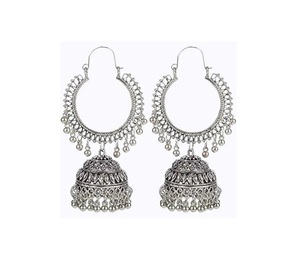 Boucles d'oreilles pendantes en argent oxydé en forme de croissant de lune, style antique, bijoux indiens faits à la main pour femmes, en promotion - Product Image 1