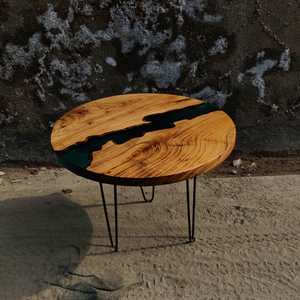 Mesa de Centro Redonda Versátil de Estilo Contemporáneo con Superficie de Madera Maciza y Patas de Metal, Hecha a Mano, Ecológica, para Sala de Estar - Product Image 6