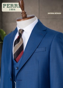Traje de Negocios Azul para Hombre PERRE, Doble Botonadura, Cuello Mao, Corte Regular, Tallas Grandes, Antiarrugas, Venta al por Mayor, Barato - Product Image 3
