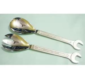 Ensemble de 2 couverts à salade faits à la main en acier inoxydable avec poignée en os naturel et accessoires de cuisine pour hôtels - Product Image 3