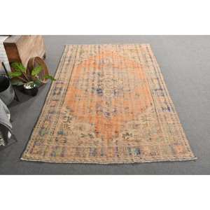 Vintage 5ft 8in X 8ft 8in tapis turc Orange bleu Patchwork Design Style classique laine Viscose matériel Latex pour chambre à coucher - Product Image 4