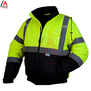 Chaqueta de seguridad formal reflectante de alta visibilidad 220 GSM tela de poliéster cuello alto logotipo frontal neón amarillo negro Color hombres - Product Image 5