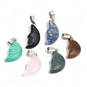 Pendentif en quartz rose naturel plaqué or 14 carats, sculpté à la main, forme de croissant de lune, pierre précieuse pour collier et fabrication de bijoux - Product Image 5