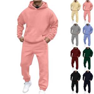 Automne hiver deux pièces ensemble hommes et femmes décontracté polaire chaud solide surdimensionné à capuche survêtement à manches longues Sport à capuche costume - Product Image 1