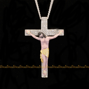 Jesus Religious <b>Cross</b> Fine Jewelry Pendants & <b>Charms</b> Iced Out by Round Brilliant Cut Moissanite Diamonds in 10kt Yellow Gold - Product Image 2