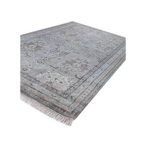 Tapis Savana gris et noir noué à la main en laine et viscose, motif médaillon pour usage domestique - AKWS-13011 - Product Image 2