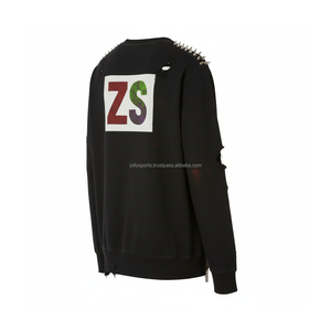 Sweat-shirt vintage en coton brossé 380GSM Design déchiré clouté épaule imprimé personnalisé Logo Style Basics Sweat-shirt - Product Image 4