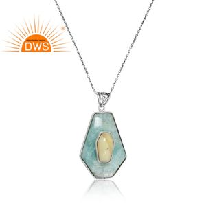 Meilleures ventes Pendentif en argent sterling 925 avec opale jaune naturelle et pierre précieuse Amazonite Fabricant de bijoux personnalisés - Product Image 2