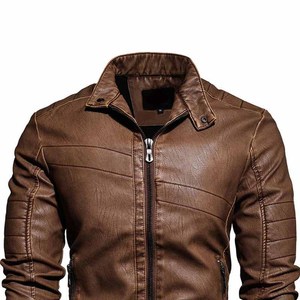 Chaqueta de invierno de moda de manga larga para adultos, ropa de abrigo transpirable con cuello levantado de lona de cuero genuino 100% - Product Image 6