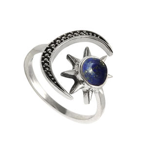 Bague de forme céleste en argent sterling 925 pierre précieuse lapis lazuli naturelle aspect artisanal bijoux faits à la main prix de gros fournisseurs - Product Image 1