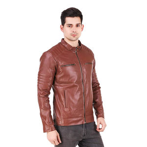 เสื้อแจ็กเก็ตมอเตอร์ไซด์สำหรับผู้ใหญ่,เสื้อแจ็กเก็ตหนังสีน้ำตาลผลิตตามสั่ง - Product Image 2