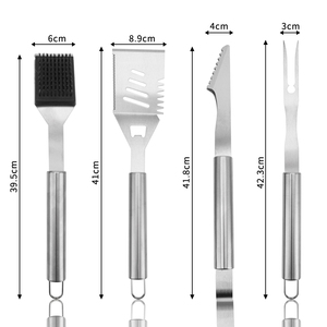 4-teiliges Set aus robustem Edelstahl für Camping und Grillen im Freien, Grillzubehör, Grillbesteck-Set, Spachtel, Gabel, Bürste, Zange - Product Image 2