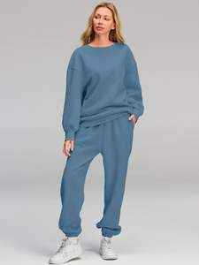 Sudadera de gran tamaño a la moda de otoño para mujer, pantalones de chándal holgados, trajes de 2 piezas con decoración de botones, Tops largos, bolsillos, conjuntos de salón - Product Image 5