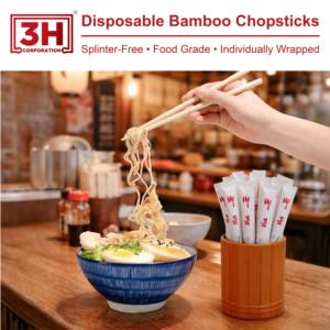 Bacchette Monouso in Bambù 3H Confezionate Singolarmente - 1000 Paia di Bacchette in Confezione Grande (23 cm) Senza Briciole - Product Image 5