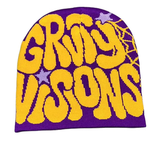 New Arrival No Cuff Fold Pattern Jacquard Unisex <b>Knit</b> <b>Beanie</b> for Streetwear - Product Image 4