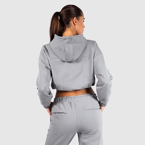Sudaderas con capucha recortadas para mujer con estampado de logotipo personalizado OEM, Jersey informal de manga larga con cordón para entrenamiento de gimnasia para invierno - Product Image 4