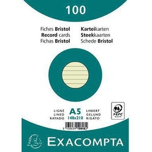 Exacompta Tarjetas de índice verdes rayadas DIN A5, 100 unidades/paquete, soporte para tarjetas y notas - Product Image 1