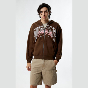 เสื้อฮู้ดมีซิปเต็มตัวผ้าคอตตอนมีฮู้ดพิมพ์ลายด้านหลังพิมพ์พัฟมีตัวอักษรเสื้อครอป100% สำหรับฤดูหนาว - Product Image 1