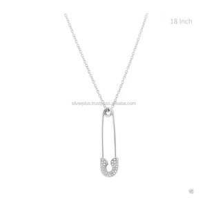 Natural SI Clarity G-H Color Diamonds Solid 18K <b>Rose</b> <b>Gold</b> Safety Pin <b>Pendant</b> <b>Necklace</b> - Product Image 3