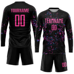 Ensemble de maillot et short de football 100% polyester sublimé, motif noir éclaboussé avec nom d'équipe et options de style, séchage rapide, logo OEM - Product Image 2