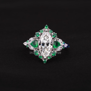 Bague solitaire en or blanc 14kt de créateur avec des bijoux de clarté VVS de pierre précieuse marquise de laboratoire - Product Image 1