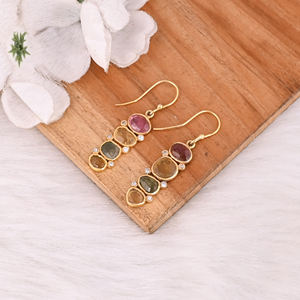 Pendientes de Mujer con Turmalina Natural, Piedra de Nacimiento, Regalo, Joyería Hecha a Mano, Chapado en Oro, Plata de Ley 925 - Product Image 4