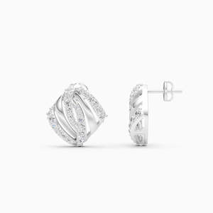 Boucles d'oreilles clous géométriques en alliage plaqué rhodium avec cristaux et strass sertis, bijoux classiques de mariage pour femme - Product Image 2