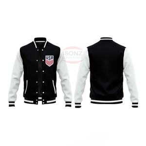 Abrigo de iniciación Retro con logotipo personalizado para hombre, chaqueta deportiva cómoda de colores llamativos, color negro - Product Image 3