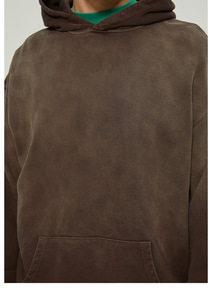 Sweat à capuche surdimensionné personnalisé délavé à l'acide pour hommes pull Streetwear 100% coton solide vert foncé Techniques brodées - Product Image 3