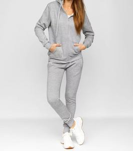 Nuevo estilo de alta calidad 100% algodón Mujer cremallera chándal cuello con capucha patrón sólido liso de gran tamaño de dos piezas para damas - Product Image 1