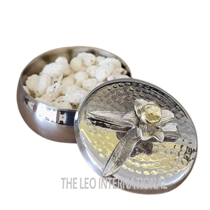 Hammered Texture Shiny Polished Aluminum Stainless Steel Metal <b>Decorative</b> Bowl Best Quality Flower Shape Design With <b>Lid</b> Bowl - Product Image 1